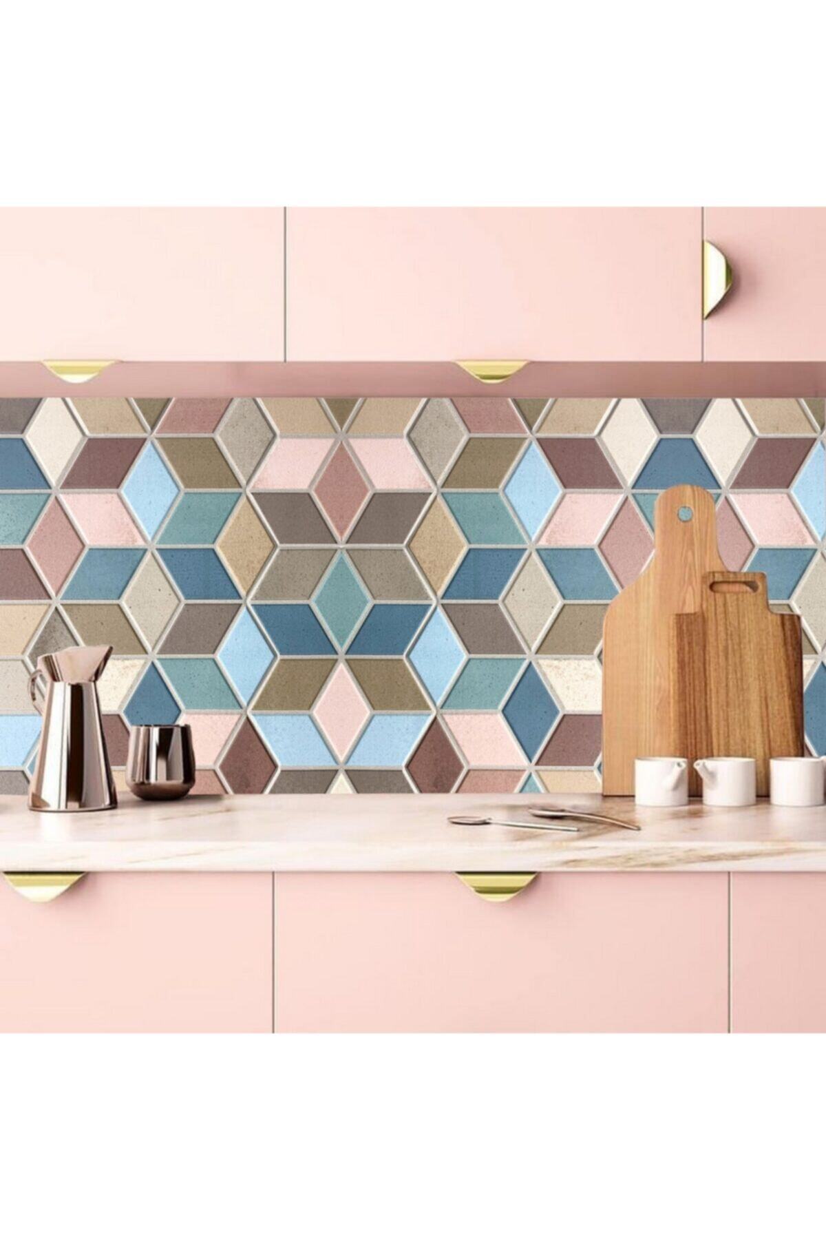 Mutfak Tezgah Arası Kendinden Yapışkanlı Folyo Kaplama Taş Desen Geometrik 60cmx100cm