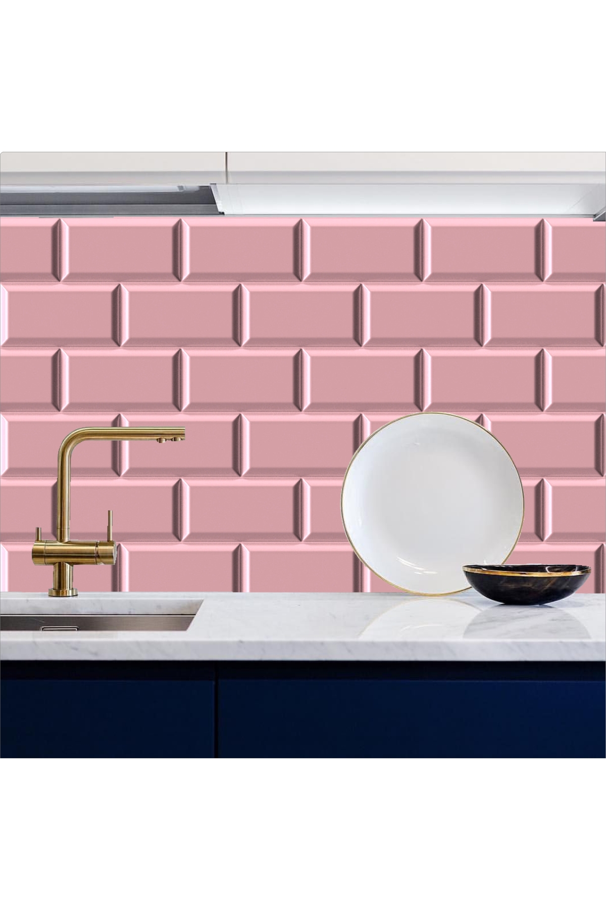 Mutfak Tezgah Arası Folyo Taş Desen Pembe Kendinden Yapışkanlı 60cmx100cm