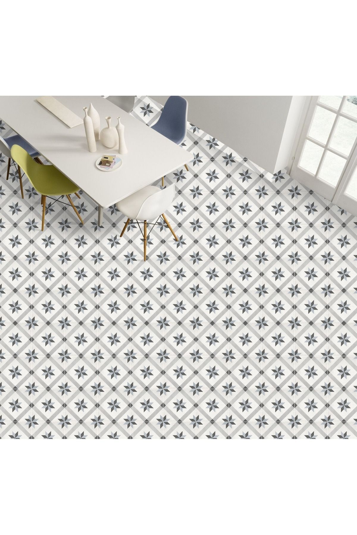 Kendinden Yapışkanlı Yer Kaplama Folyosu Laminasyonlu Karo Taş Desen 60 Cm X 100 Cm