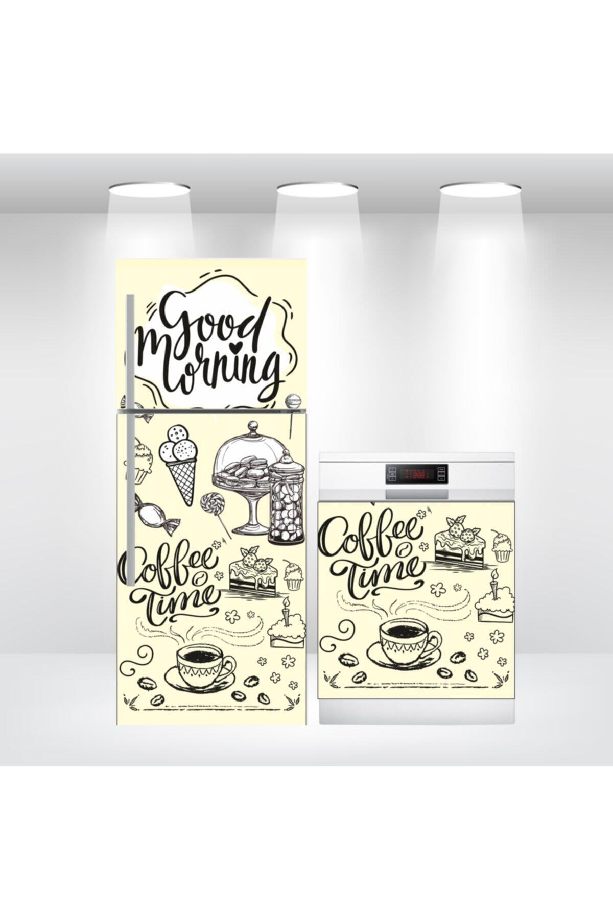 Buzdolabı Ve Bulaşık Makinesi Kapak Coffee Time Kendinden Yapışkanlı Folyo Kaplama