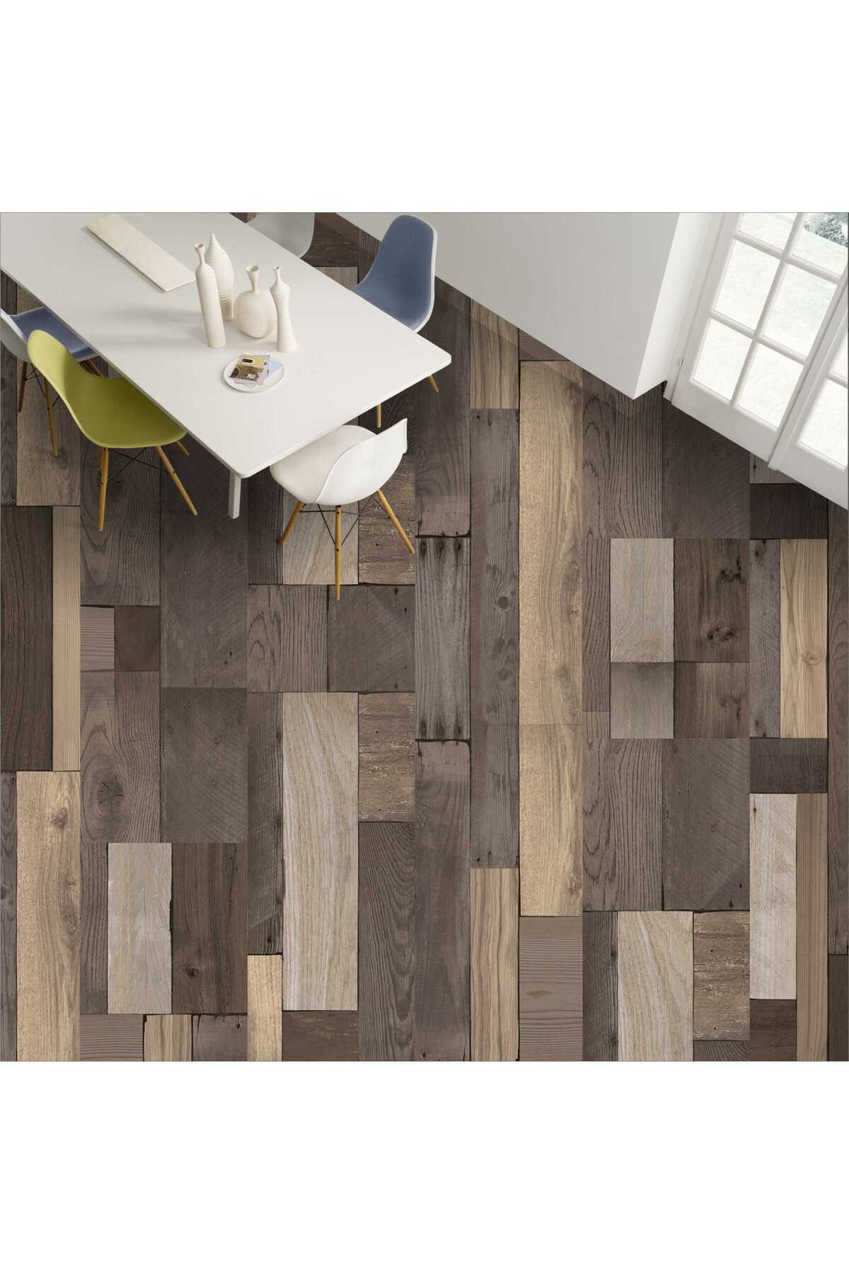 Yer Kaplama Folyosu Kendinden Yapışkanlı Laminasyonlu Ahşap Parke Desen 60cm X 100cm