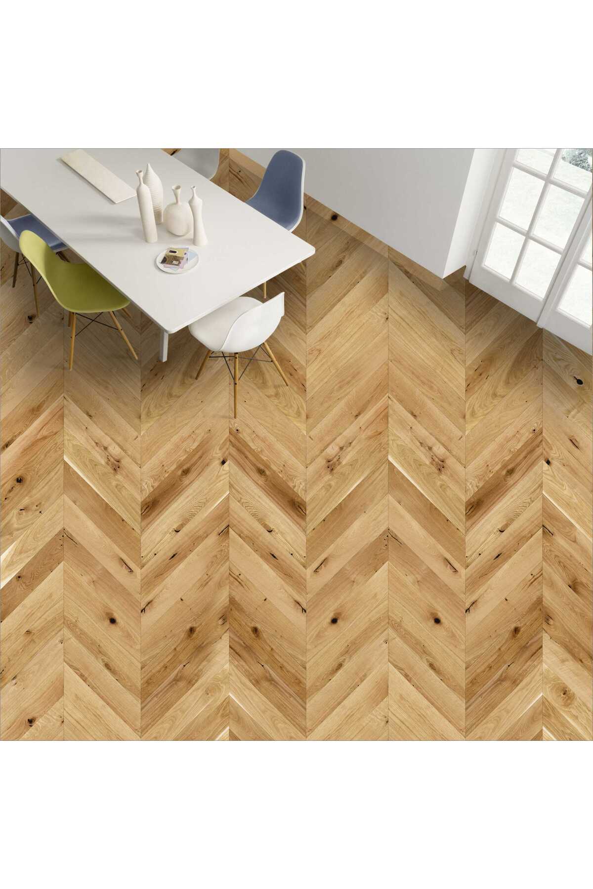 Yer Kaplama Folyosu Kendinden Yapışkanlı Laminasyonlu Balıksırtı Ahşap Parke Desen 60cm X 100cm