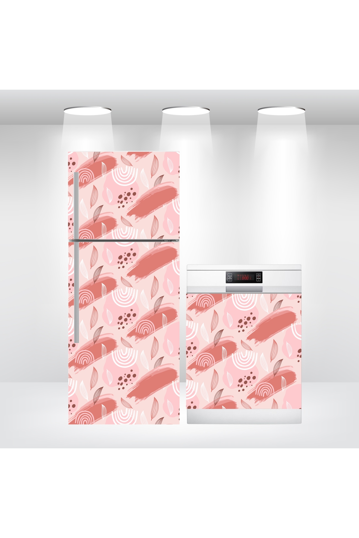 Buzdolabı Ve Bulaşık Makinesi Kapak Kendinden Yapışkanlı Folyo Kaplama Boho Pembe Desen