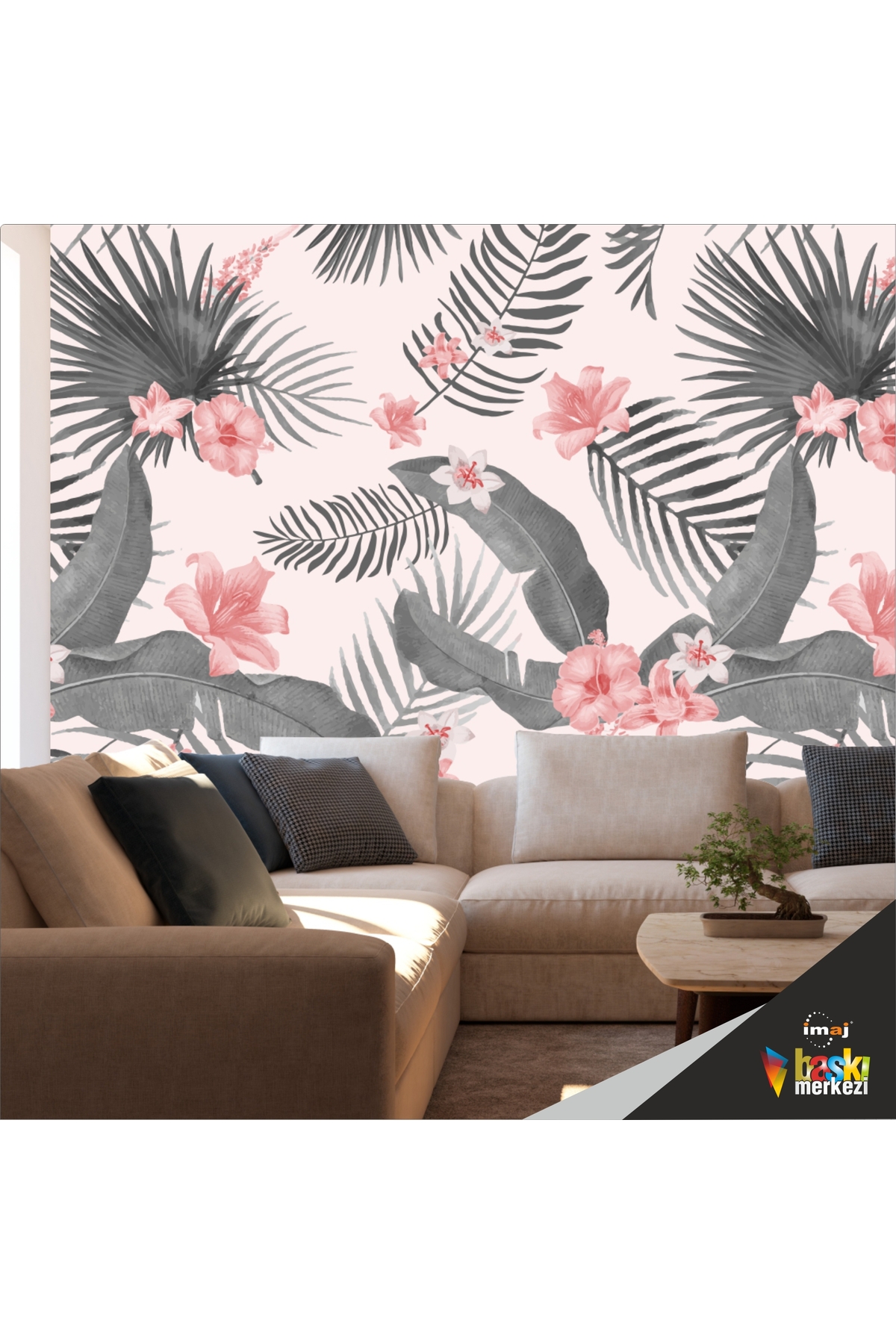 Duvar Kendinden Yapışkanlı Kaplama Folyosu Tropik Çiçekler 50cm x 300cm