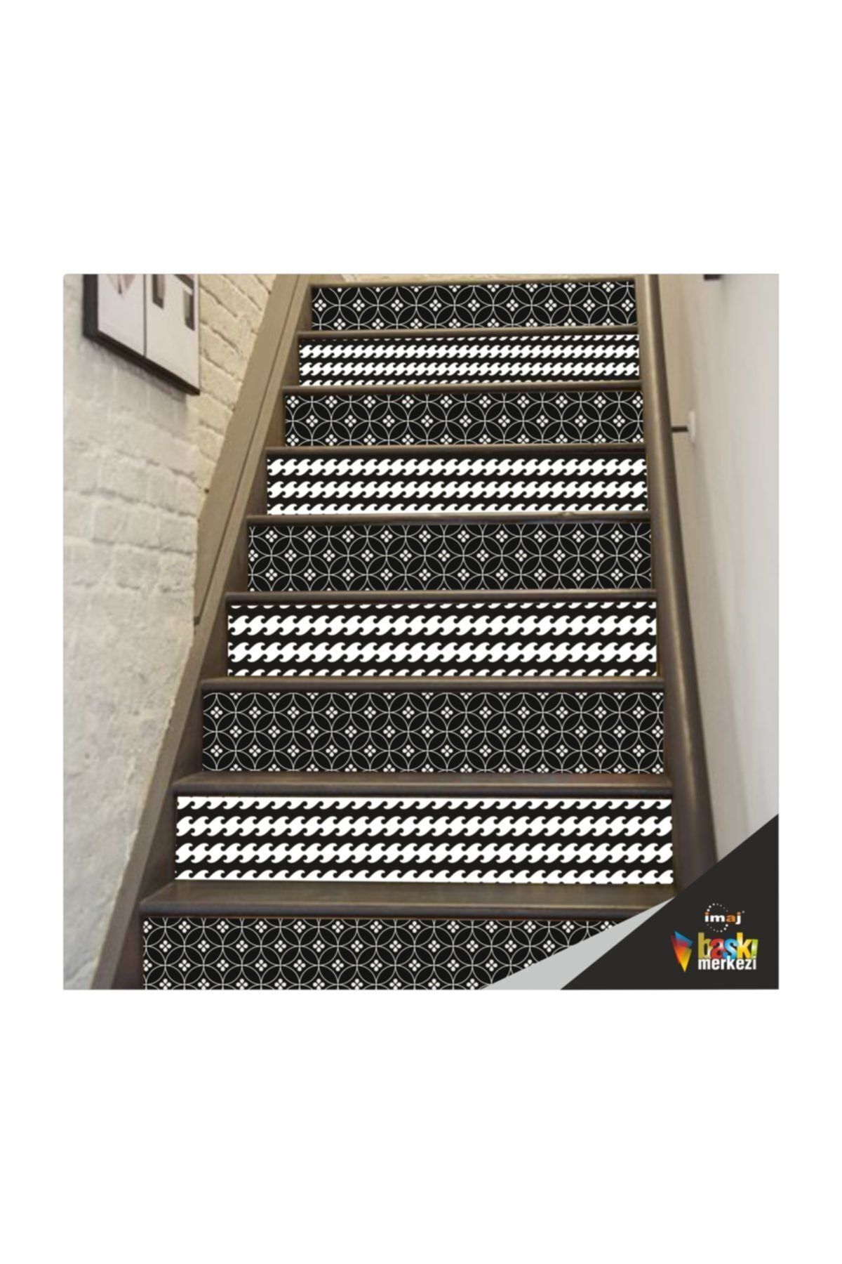 Merdiven Sticker Kendinden Yapışkanlı Folyo Kaplama 5 Adet Siyah - Beyaz (18CM X 120CM)