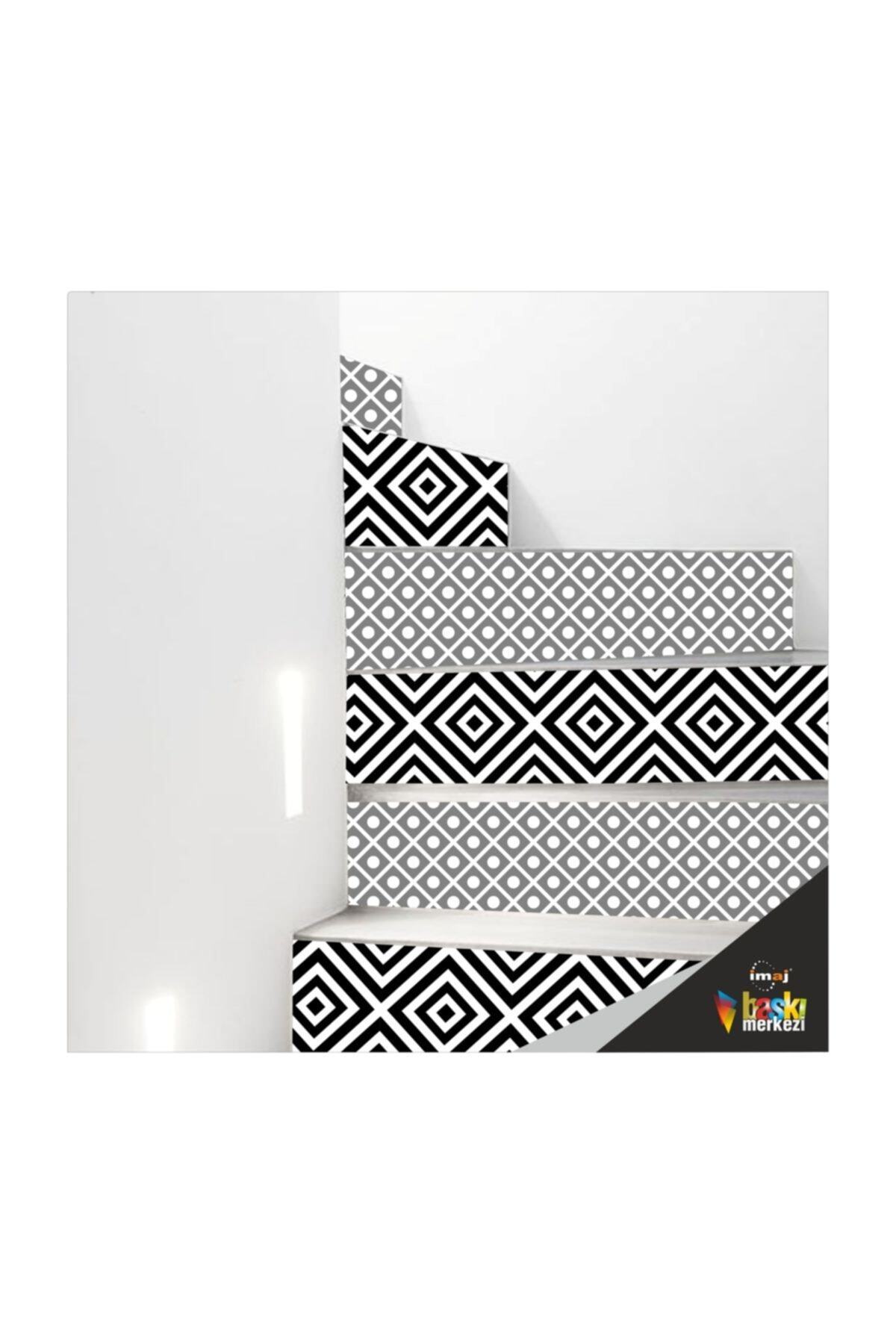 Merdiven Sticker Kendinden Yapışkanlı Folyo Kaplama 5 Adet Gri-siyah (18CM X 120CM)