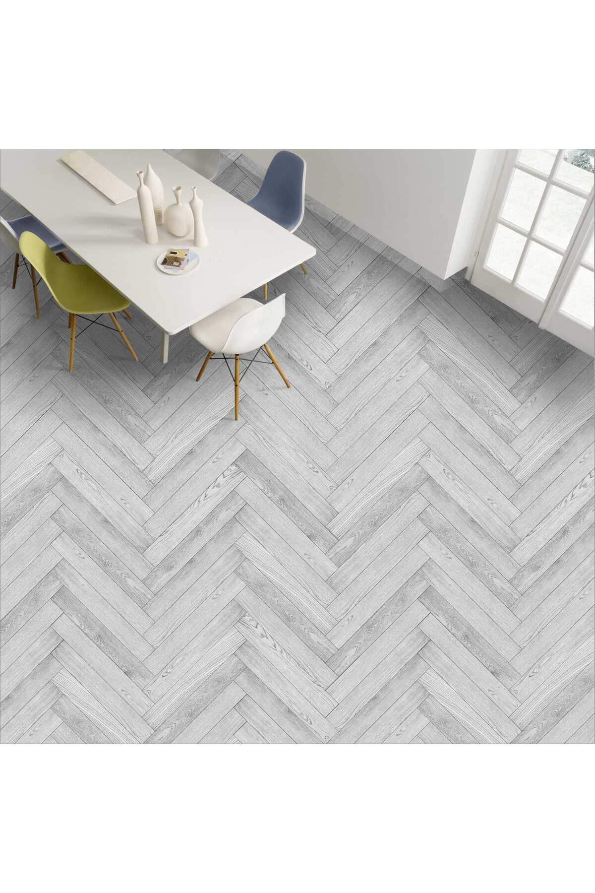Yer Kaplama Folyosu Kendinden Yapışkanlı Laminasyonlu Balıksırtı Ahşap Parke Desen 60cm X 100cm