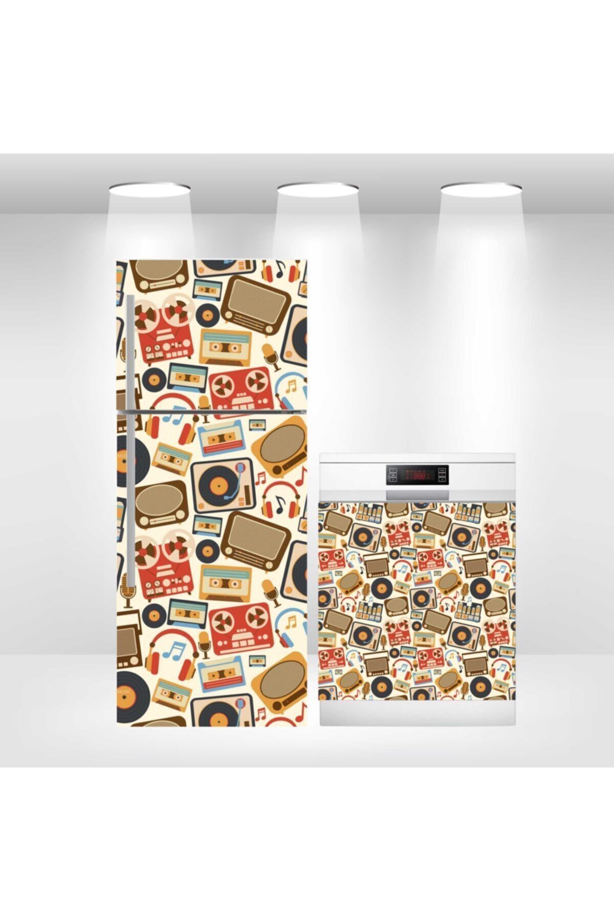 Buzdolabı Ve Bulaşık Makinesi Kapak Kendinden Yapışkanlı Folyo Kaplama Müzik Popart