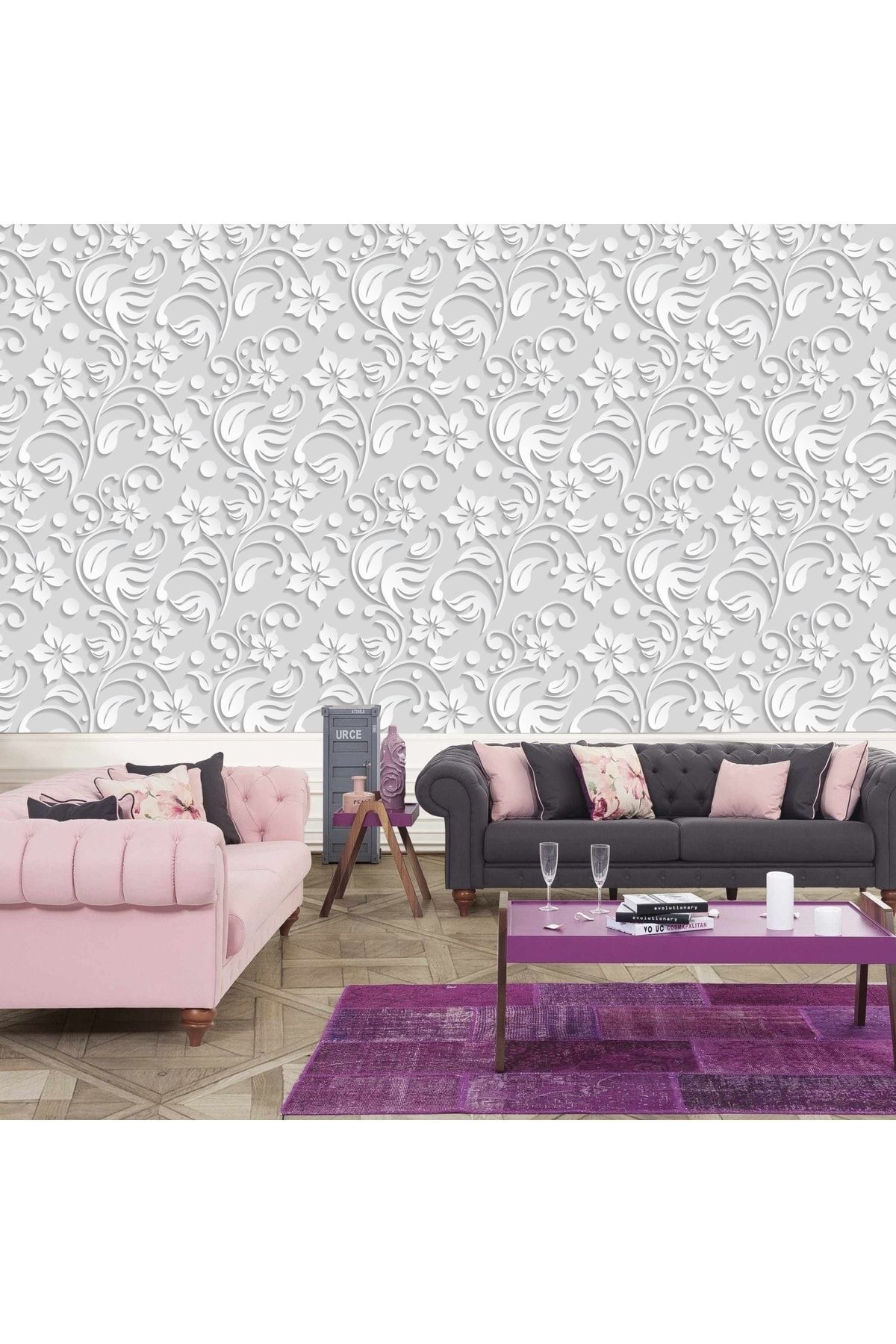 Duvar Kaplama Folyo Çiçek Kendinden Yapışkanlı 50cmx300cm